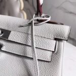 White Hermes Kelly 28cm Knockoff Bag with Zigzag Handle - Image 6