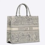 Dior Large Book Tote Bag Knockoff in Gray Toile de Jouy Reverse Embroidery