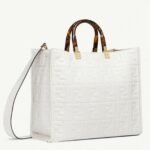 Top Quality Fake Fendi Sunshine Medium Tote Bag In White FF Calfskin