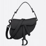 Dior Mini Saddle Bag Replica with Strap in Black Ultramatte Calfskin