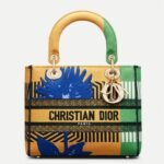Dior Lady D-Lite Medium Bag Fake in Yellow   Green D-Flower Pop Embroidery