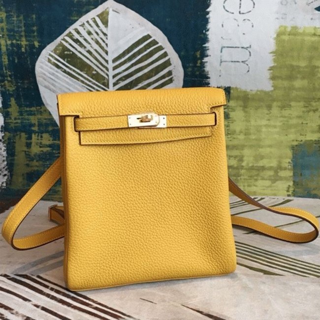 E8AD34DC-7DE8-B68A-6095-7187CBB3548E.jpg Yellow Clemence Fake Hermes Kelly Ado PM Backpack - Image 1