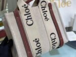 Top Quality Replica Chloe Small Woody Tote Bag in Canvas with Camel Leather Strips - Image 5