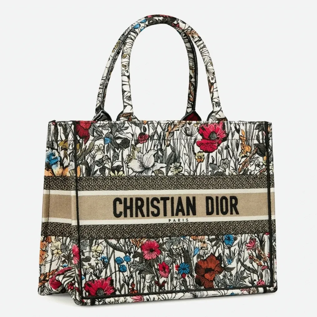 E9FB5683-8110-0B32-FC06-F54F200BCA61.webp Dior Medium Book Tote Bag Imitation in Multicolor Mille Fleurs Embroidery - Image 1