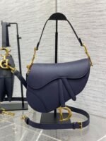 Dior Saddle Bag with Strap Replica in Indigo Blue Grained Calfskin - Image 2