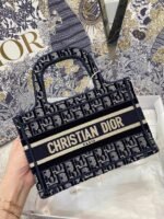 Dior Mini Book Tote Bag Imitation in Blue Velvet Oblique Embroidered - Image 8