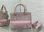 Dior Lady D-Lite Medium Bag Knockoff in Grey and Pink Toile de Jouy Reverse Embroidery - Image 2