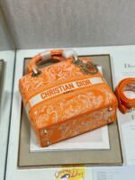 Dior Lady D-Lite Medium Bag Fake in Fluorescent Orange Toile de Jouy Reverse Embroidery - Image 6