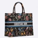Dior Large Book Tote Bag Fake in Black Dior Petites Fleurs Embroidery