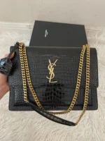 Fake Saint Laurent Sunset Medium Chain Bag Black Crocodile-embossed Leather - Image 8