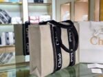 Top Quality Knockoff Chloe Medium Woody Tote Bag in Canvas with Black Leather Strips - Image 5