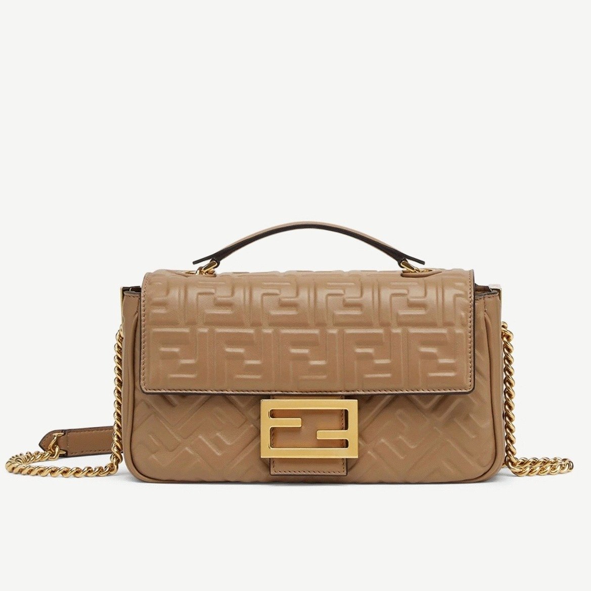 ECA3A748-3CA6-EE68-D16A-6C0491888844.jpg Top Quality Fendi Baguette Chain Midi Bag In Taupe - Image 1