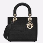 Dior Lady D-Lite Medium Bag Replica in Black Cannage Embroidered Canvas