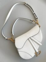 Dior Saddle Bag with Strap Replica in White Grained Calfskin - Image 2