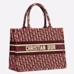 Dior Medium Book Tote Bag Replica in Bordeaux Velvet Oblique Embroidered