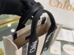 Top Quality Replica Chloe Small Woody Tote Bag in Canvas with Black Leather Strips - Image 9