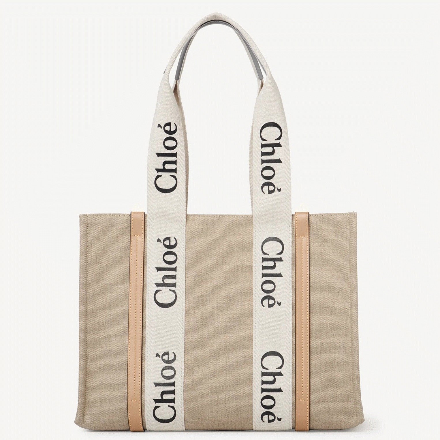 EE37EBDC-5F70-FE9D-0739-DF5694D89DA0.jpg Top Quality Fake Chloe Woody Medium Tote Bag in Linen Canvas with Beige Leather - Image 1