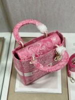 Dior Lady D-Lite Medium Bag Replica in Fluorescent Pink Toile de Jouy Reverse Embroidery - Image 6
