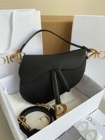 Dior Saddle Bag with Strap Fake in Black Grained Calfskin - Image 7