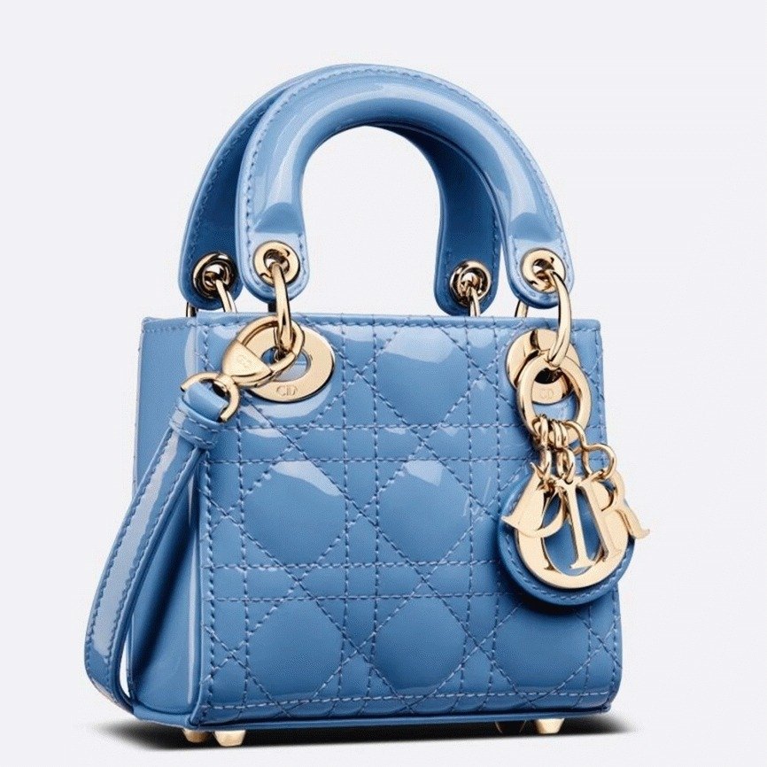 F1B4C925-1B3D-1CCF-41DC-A824878F83A6.jpg Dior Lady Dior Micro Bag Faux in Blue Patent Cannage Calfskin - Image 1