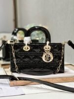 Dior Lady D-Joy Medium Bag Faux in Black Patent Cannage Calfskin - Image 9