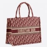 Dior Medium Book Tote Bag Fake in Bordeaux Dior Oblique Embroidery