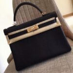 Black Clemence Copy Hermes Kelly Retourne 28cm Luxe Handbag