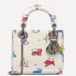 Dior Lady Dior Mini Bag Fake in White Calfskin with Pixel Zodiac Print