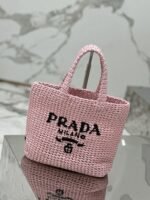 Prada Small Crochet Tote Bag Replica in Pink Raffia-effect Yarn - Image 7