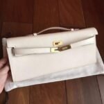 White Epsom Replica Hermes Kelly Cut Clutch Clean Look Bag - Image 2