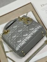 Dior Lady Dior Mini Chain Bag Replica in Grey Pearlescent Lambskin - Image 2