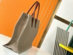 Knockoff Saint Laurent Rive Gauche Tote Bag White Linen and Brown Leather - Image 6