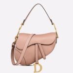 Dior Saddle Bag with Strap Knockoff in Blush Grained Calfskin