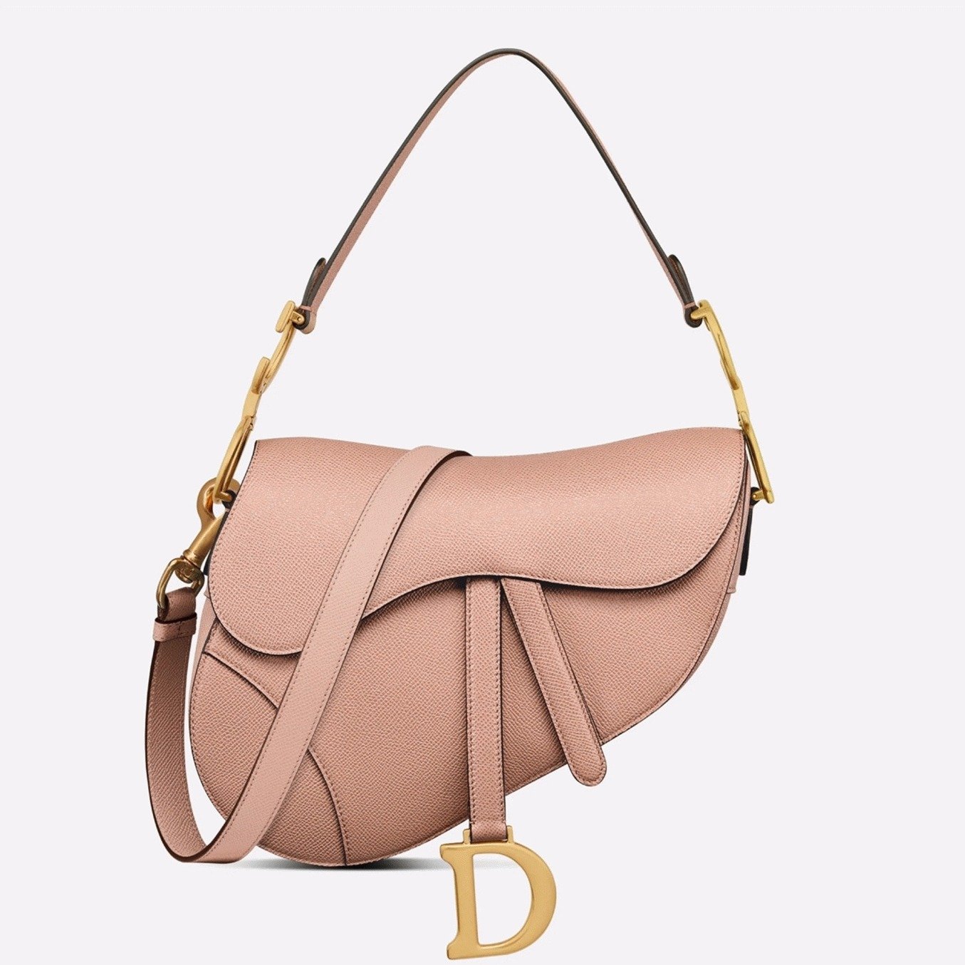 F597592F-6CD9-C888-15C6-6170BA39E04E.jpg Dior Saddle Bag with Strap Knockoff in Blush Grained Calfskin - Image 1