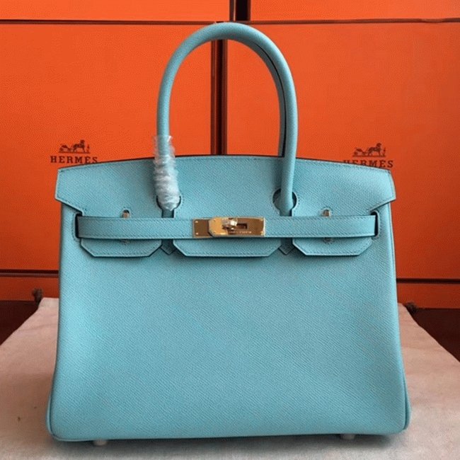 F5EB9072-AD11-CD91-2566-41C159447D49.jpg Blue Atoll Color Faux Designer Hermes Birkin 35cm Handbag - Image 1