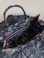 Dior Large Book Tote Bag Fake in Black Dior Petites Fleurs Embroidery - Image 8
