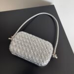 Fake Bottega Veneta Knot Minaudiere On Strap Silver Intreccio Laminated Leather - Image 9