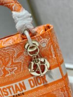 Dior Lady D-Lite Medium Bag Fake in Fluorescent Orange Toile de Jouy Reverse Embroidery - Image 8