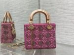 Dior Lady Dior Mini Chain Bag Fake in Satin with Pink Resin Pearl Embroidery - Image 10