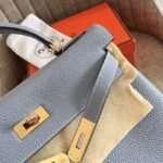 Blue Lin Clemence Fake Hermes Kelly Retourne 32cm Soft Handbag - Image 6