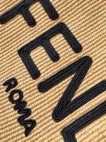 Top Quality Fake Fendi Sunshine Medium Tote Bag in Black and Natural Straw - Image 5