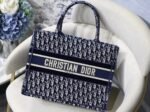 Dior Medium Book Tote Bag Knockoff in Blue Velvet Oblique Embroidered - Image 5