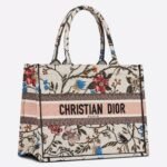 Dior Medium Book Tote Bag Fake in Multicolor Rosa Mutabilis Embroidery