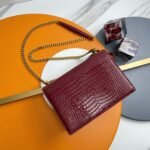 Fake Saint Laurent Sunset Medium Chain Bag Bordeaux Crocodile-embossed Leather - Image 3