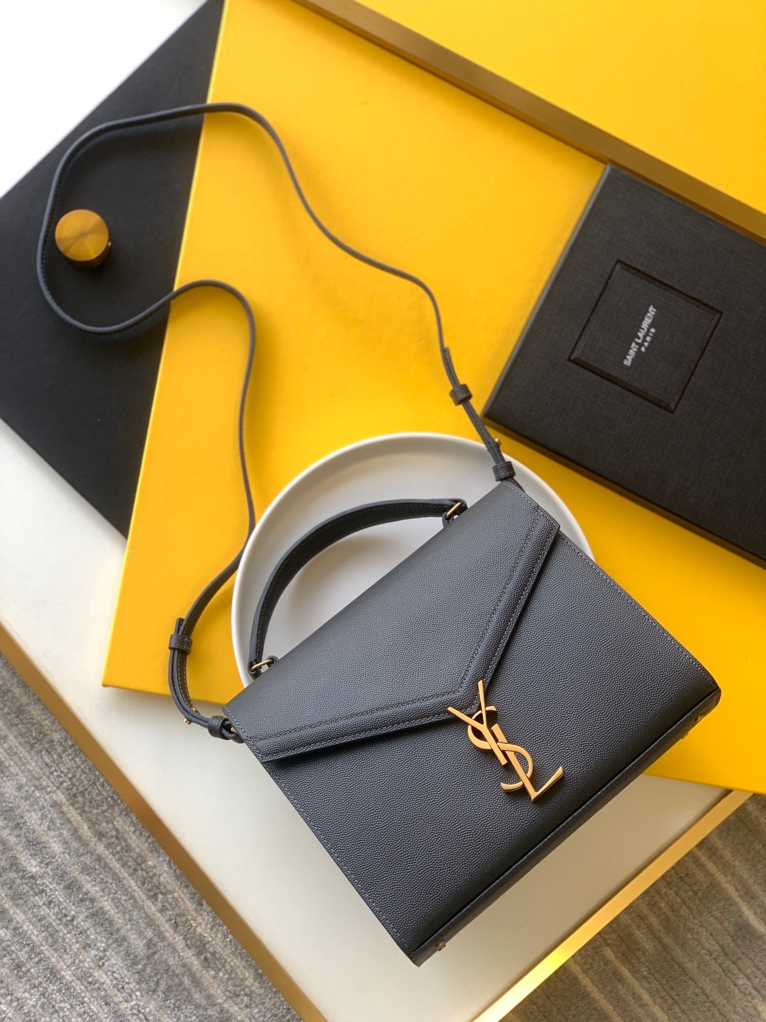 F96B1766-7E41-863C-D85D-4D26D133681E.jpg CASSANDRA MEDIUM TOP HANDLE BAG IN GRAIN DE POUDRE EMBOSSED LEATHER - Image 1