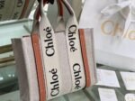 Top Quality Knockoff Chloe Small Woody Tote Bag in Canvas with Brown Leather Strips - Image 4