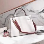 White Hermes Kelly 28cm Knockoff Bag with Zigzag Handle - Image 2