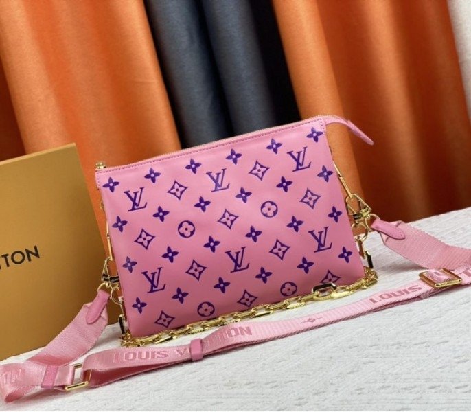FAD27062-782C-445A-355A-F1323AEA0571.jpg Louis Vuitton Coussin PM Bag In Pink And Purple With Jacquard Strap - Image 1