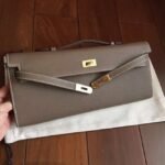Etoupe Epsom Knockoff Hermes Kelly Cut Clutch Stylish Purse - Image 7