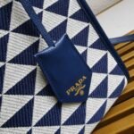 Prada Symbole Small Bag Knockoff in White/Blue Jacquard Fabric - Image 9